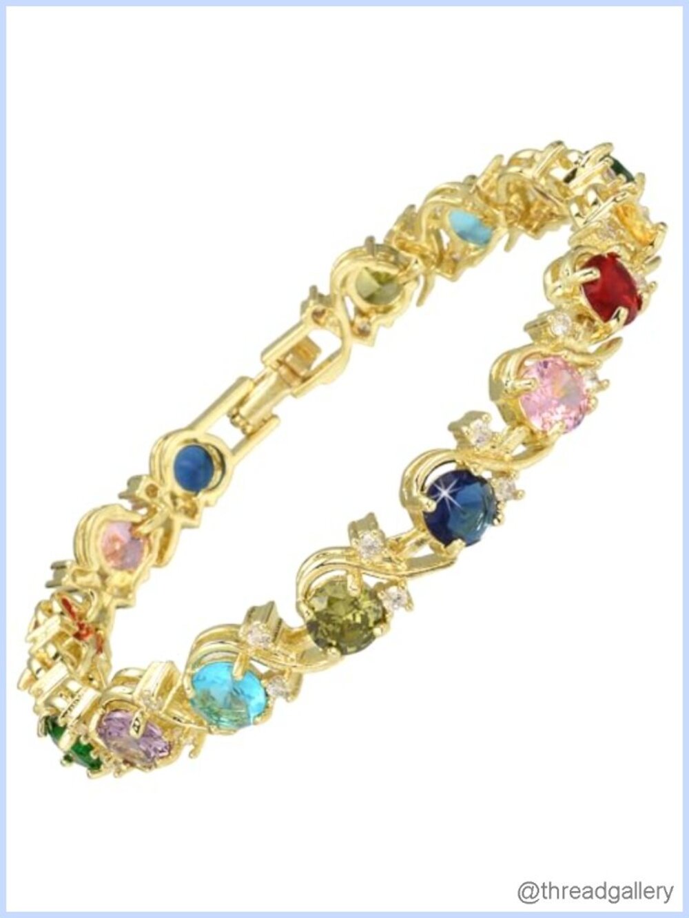 14K Gold Plated Multi Color Tennis Bracelet 7 Inch CZ
